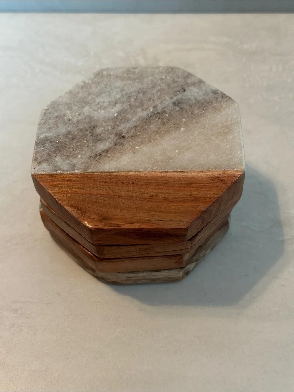 Marble & Wood Coasters Octagon Set of 4 Grey/Brown - Royal Standard